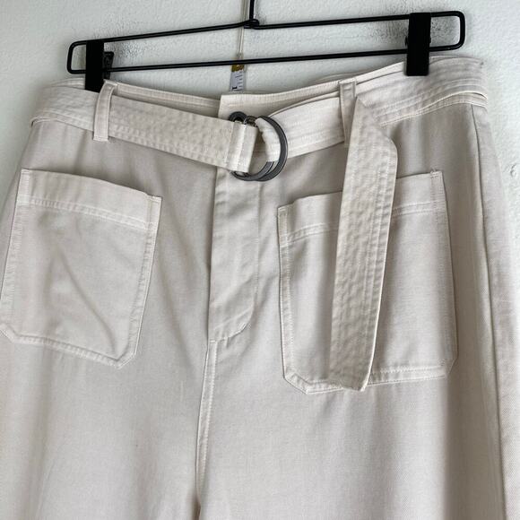 Cloth & Stone Belted Wide Leg Pants Size 30 Light Beige Ecru Crop Anthropologie - Picture 5 of 10